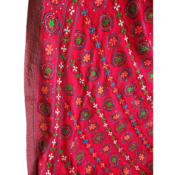 Vintage Embroidered Silk Beaded Sequin‎ Stars & Circles Saree Dupatta Formal - Picture 5 of 8